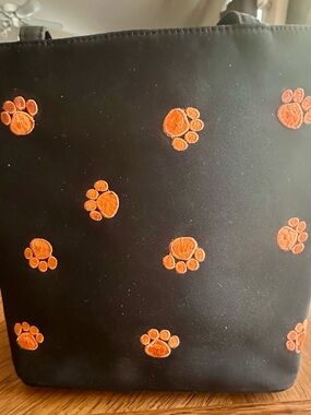 Black Tote Bag with Orange Paw Embroidery - Pet Lover Accessory